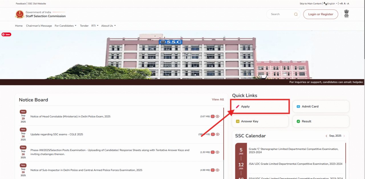 Delhi Police Head Constable Recruitment 2025 (Ministerial): दिल्ली पुलिस में 509 पदों पर भर्ती, अभी करें आवेदन 2 Ssc website home page