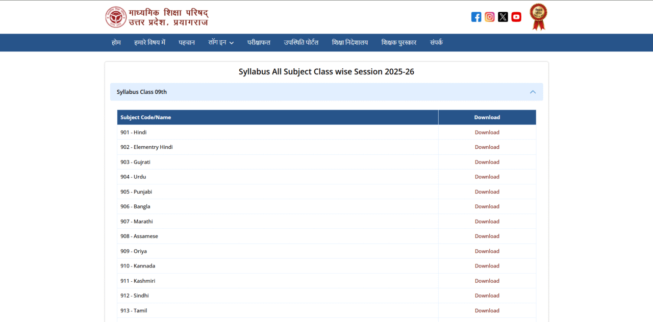 UP Board Class 9 New Syllabus 2025-26 Released | Marks Breakdown & Key Chapters 4 UP Board official website syllabus pdf download page