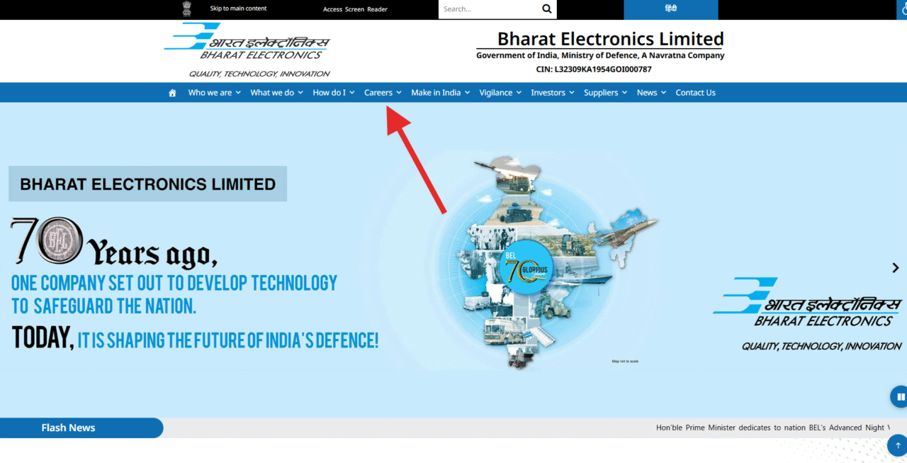BEL Non-Executive Recruitment 2025: Apply Online for 162 Posts | BEL Bengaluru Vacancy Details, Eligibility, Salary, Last Date 2 BEL Official Website Homepage Screenshot