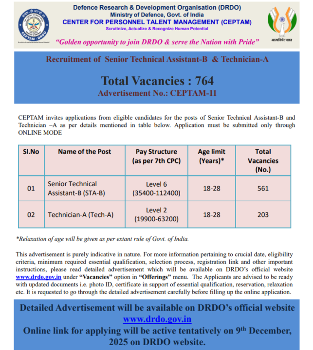 DRDO CEPTAM 11 Recruitment 2025: Short Notice for 764 STA-B & Tech-A Posts 2 image 8