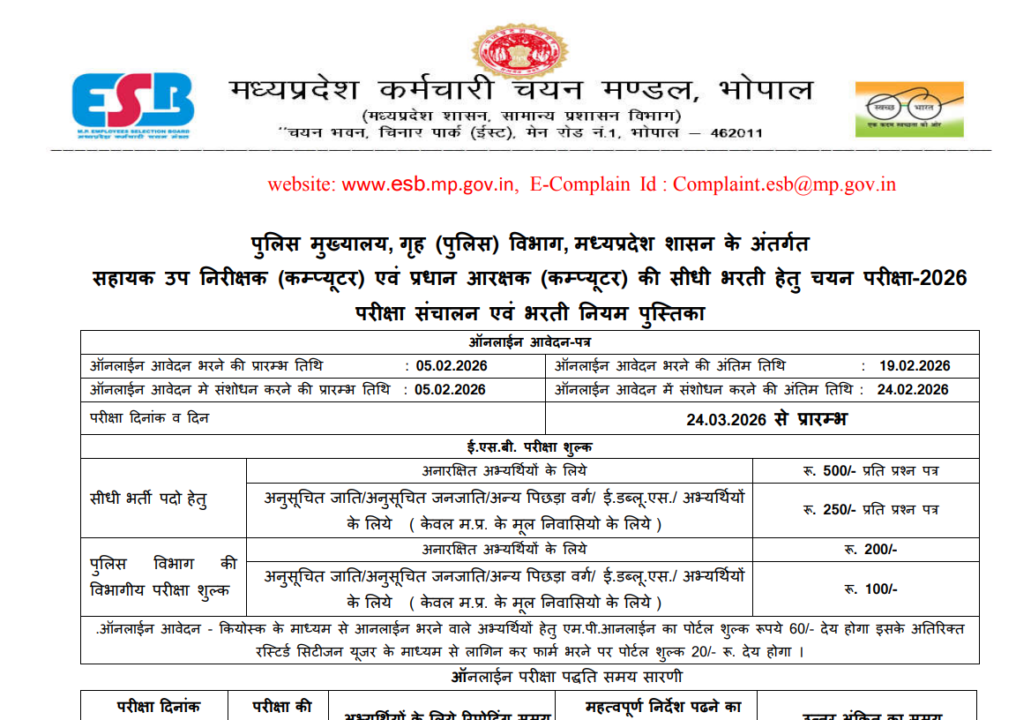 MPSEB ASI & Head Constable Recruitment 2026: 89 पदों पर भर्ती जारी | Eligibility, Age Limit & Apply Online 2 image
