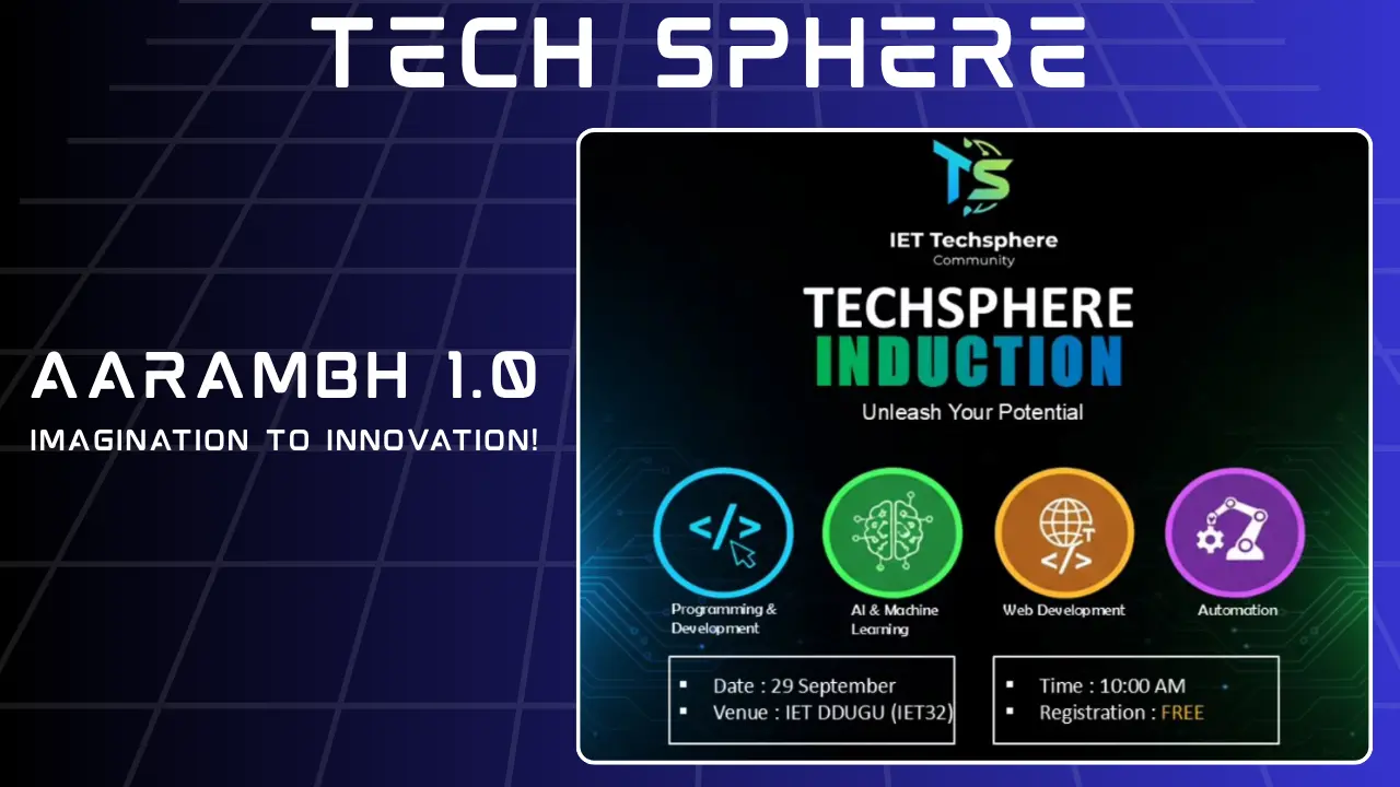 Tech Sphere: IET Gorakhpur University के छात्रों ने रचा इतिहास, अब Campus बनेगा Tech Innovation Hub! 1 IET Deen Dayal Upadhyay Gorakhpur University students launching Tech Sphere community and Aarambh 1.0 hackathon, promoting innovation and tech culture on campus