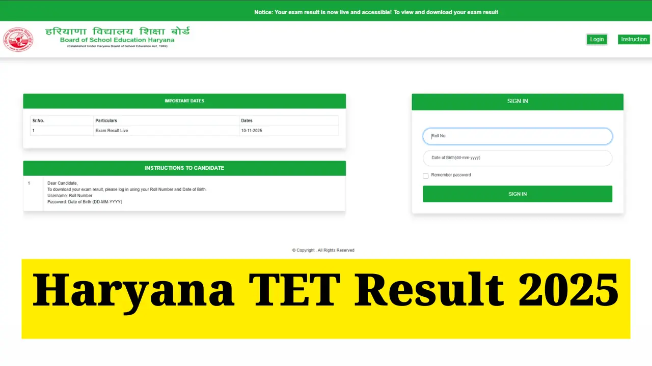 Haryana TET Result 2025: एचटीईटी रिजल्ट जारी, ऐसे करें स्कोरकार्ड डाउनलोड 1 Haryana TET Result 2025