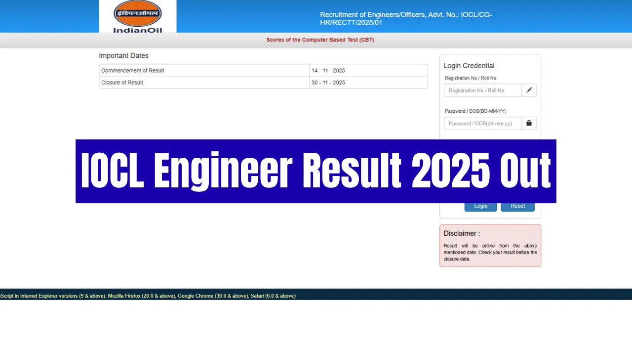 IOCL Engineer Result 2025 Out: जारी हुआ इंजीनियर icol.com रिजल्ट, डाउनलोड करें स्कोरकार्ड और मार्क्स 1 IOCL Engineer Result 2025 Out: जारी हुआ इंजीनियर icol.com रिजल्ट, डाउनलोड करें स्कोरकार्ड और मार्क्स