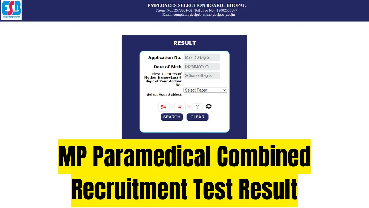 MPESB Various Paramedical Post Result 2025 1 MP Paramedical Combined Recruitment Test Result
