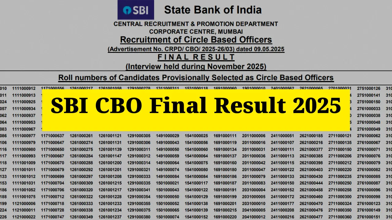 SBI Circle Based Officers CBO Final Result 2025 for 2600 Post 1 SBI Circle Based Officers CBO Final Result 2025