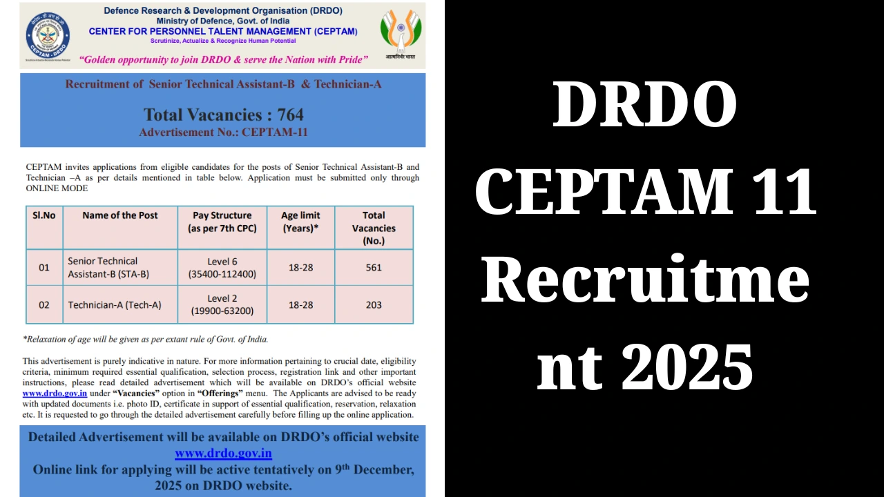 DRDO CEPTAM 11 Recruitment 2025: Short Notice for 764 STA-B & Tech-A Posts 1 DRDO CEPTAM 11 Recruitment 2025