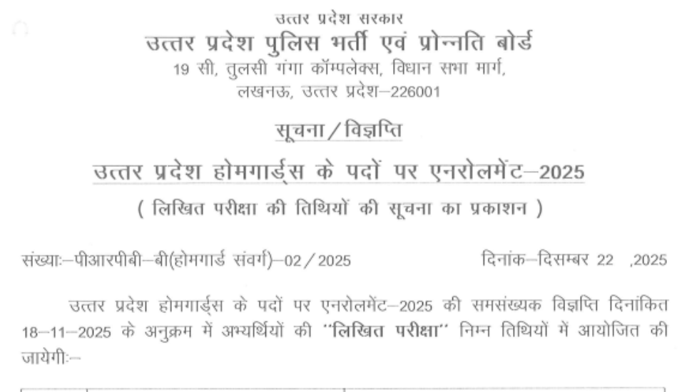 UP Police Home Guard Exam Date 2025 जारी: 41 हजार पदों पर भर्ती परीक्षा की तारीख घोषित 1 UP Police Home Guard 2025