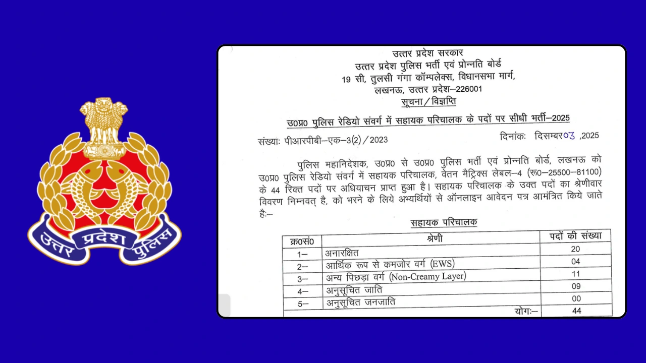 UP Police Recruitment 2025: सहायक परिचालक भर्ती नोटिफिकेशन जारी, 12वीं पास करें OTR के बाद आवेदन 1 UP Police Recruitment 2025: सहायक परिचालक भर्ती नोटिफिकेशन जारी, 12वीं पास करें OTR के बाद आवेदन
