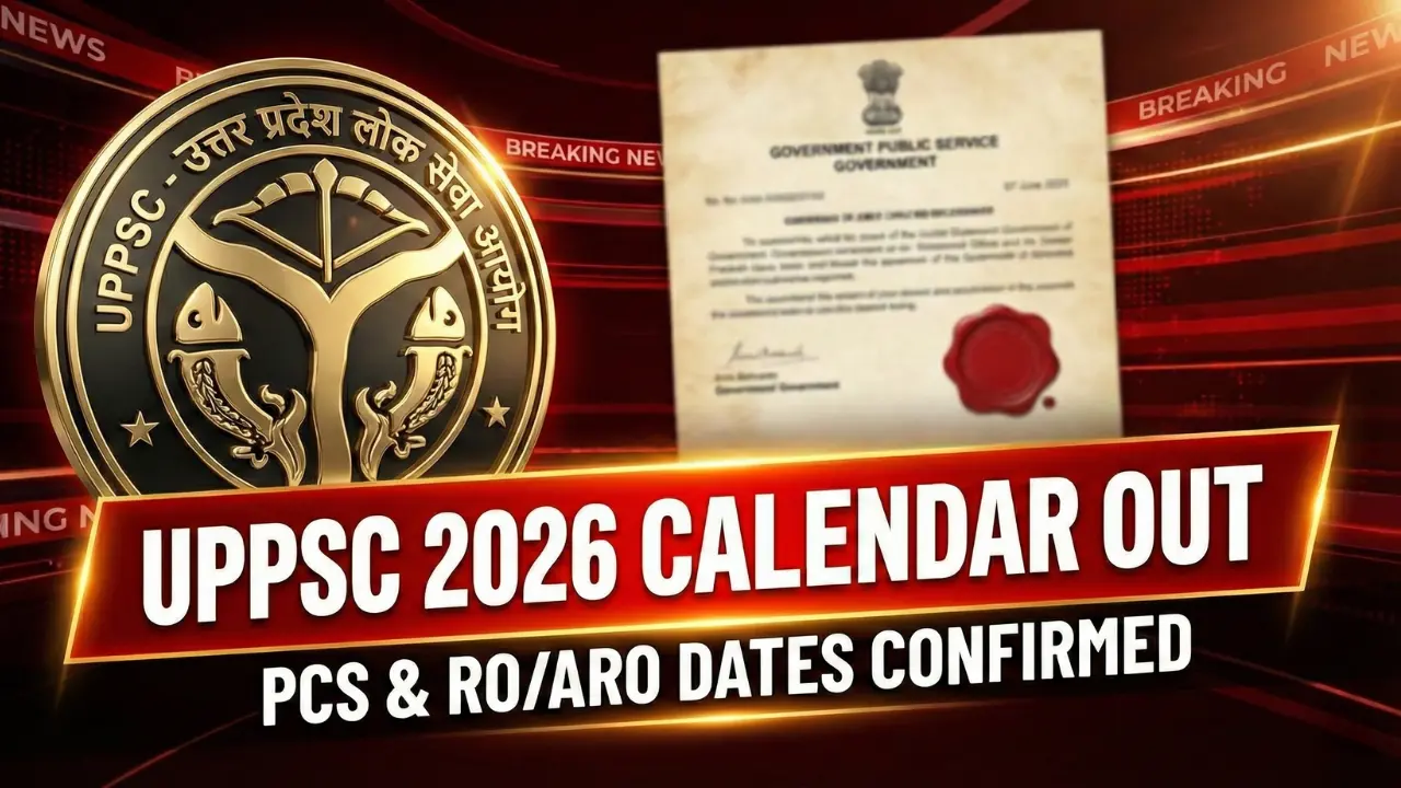 UPPSC Exam Calendar 2026 जारी: PCS Pre & RO/ARO Mains Dates Out | Download PDF & Schedule 1 UPPSC Exam Calendar 2026 official notification showing PCS Pre exam date 6 December and RO/ARO Mains dates.Hindi Option: UPPSC Exam Calendar 2026: उत्तर प्रदेश लोक सेवा आयोग द्वारा जारी परीक्षा कैलेंडर और PCS Pre 2026 की तारीख।