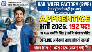 Rail Wheel Factory Apprentice Recruitment 2026: 192 पदों के लिए ऑफलाइन आवेदन, पूरी पात्रता, मेरिट प्रक्रिया और सावधानियाँ समझें 1 Rail Wheel Factory Apprentice Recruitment 2026