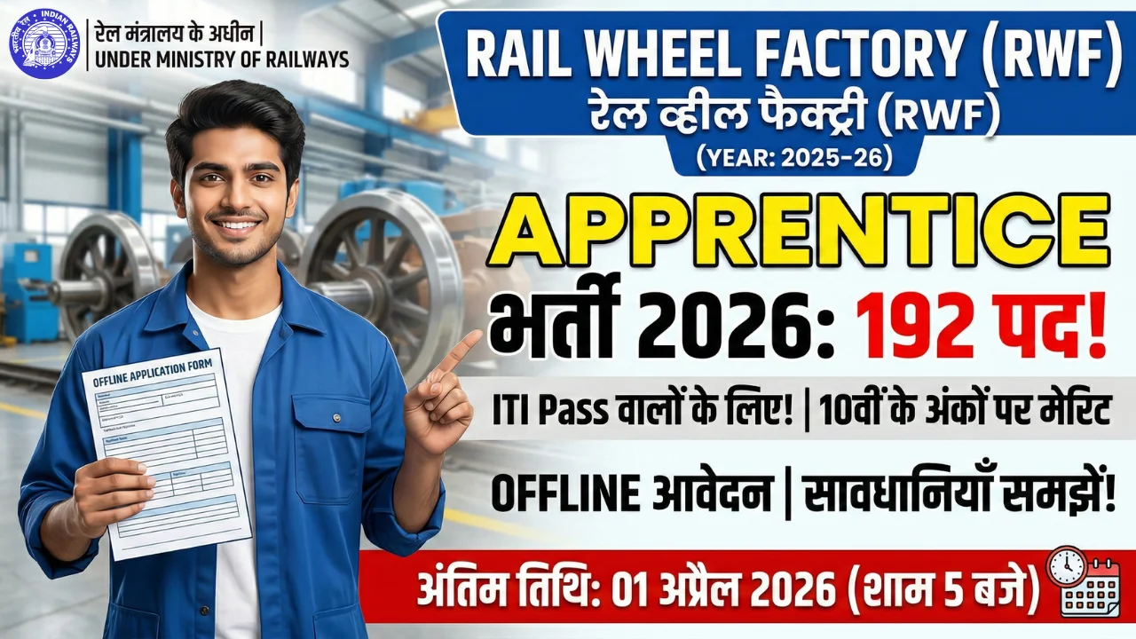 Rail Wheel Factory Apprentice Recruitment 2026: 192 पदों के लिए ऑफलाइन आवेदन, पूरी पात्रता, मेरिट प्रक्रिया और सावधानियाँ समझें 1 Rail Wheel Factory Apprentice Recruitment 2026